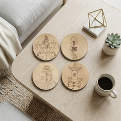 TodFod Mahadev DIY Coaster Set of 4 | 4 Inch Engraved Wooden Paint-Your-Own Om & Trishul Art Coasters