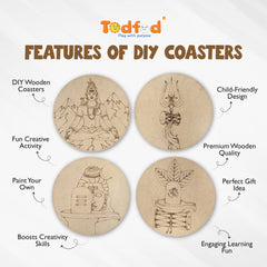 TodFod Mahadev DIY Coaster Set of 4 | 4 Inch Engraved Wooden Paint-Your-Own Om & Trishul Art Coasters