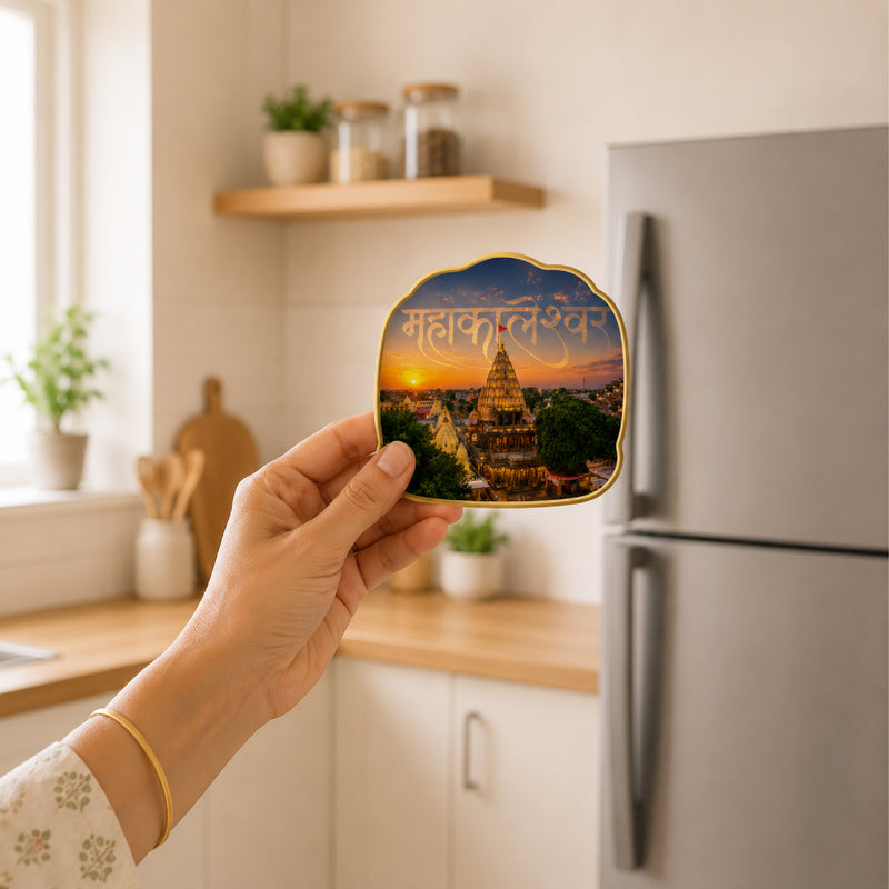 Todfod Mahakaleshwar Jyotirlinga Fridge Magnet | Wooden Mahakaleshwar Temple Souvenir Refrigerator Magnet | Ujjain Spiritual Travel Decorative Magnet for Kitchen, Home & Office | 3 Inch