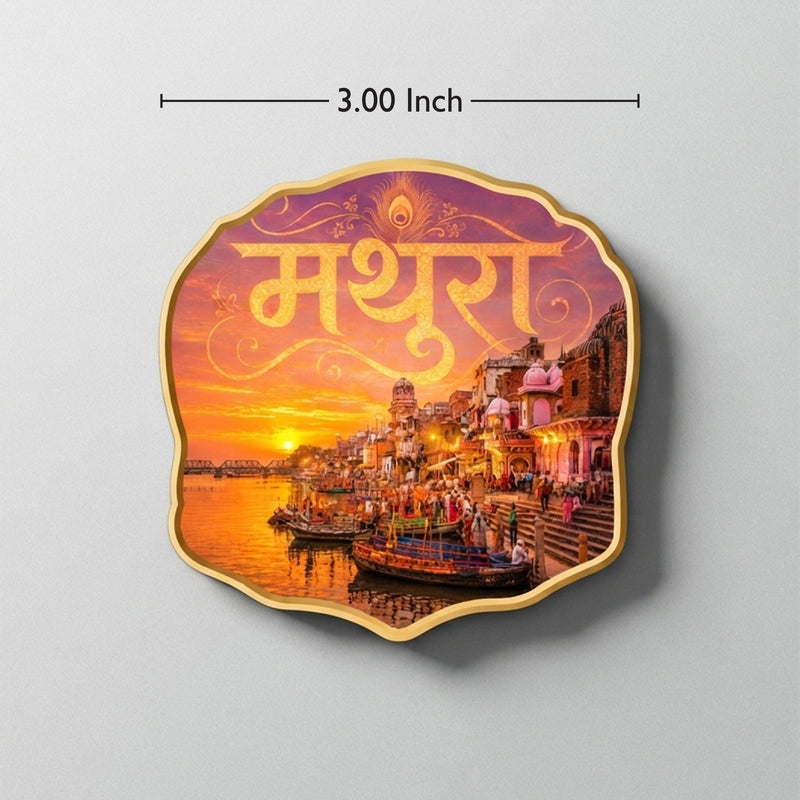 Todfod Mathura Fridge Magnet | Wooden Mathura Krishna Janmabhoomi Souvenir Refrigerator Magnet | Uttar Pradesh Spiritual Travel Decorative Magnet for Kitchen, Home & Office | 3 Inch