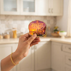 Todfod Mathura Fridge Magnet | Wooden Mathura Krishna Janmabhoomi Souvenir Refrigerator Magnet | Uttar Pradesh Spiritual Travel Decorative Magnet for Kitchen, Home & Office | 3 Inch