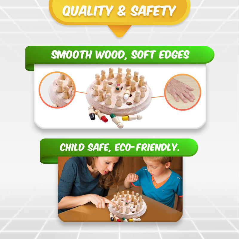 Doms Clapsjoy Memory Chess Wooden Board Game for Kids | 3-in-1 Memory & Matching Game | 24 Wooden Game Pieces with Colour Dice | Brain Teaser Game for Kids Age 3+ | Family Indoor Game