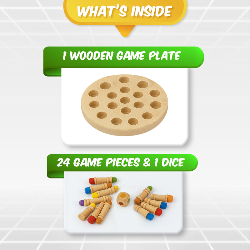 Doms Clapsjoy Memory Chess Wooden Board Game for Kids | 3-in-1 Memory & Matching Game | 24 Wooden Game Pieces with Colour Dice | Brain Teaser Game for Kids Age 3+ | Family Indoor Game