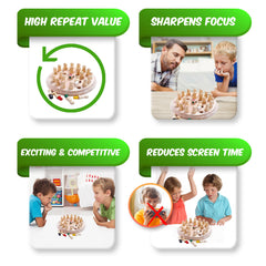 Doms Clapsjoy Memory Chess Wooden Board Game for Kids | 3-in-1 Memory & Matching Game | 24 Wooden Game Pieces with Colour Dice | Brain Teaser Game for Kids Age 3+ | Family Indoor Game
