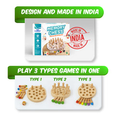 Doms Clapsjoy Memory Chess Wooden Board Game for Kids | 3-in-1 Memory & Matching Game | 24 Wooden Game Pieces with Colour Dice | Brain Teaser Game for Kids Age 3+ | Family Indoor Game