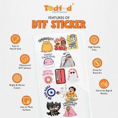 Todfod Funny Meme DTF Transfer Sticker Sheet | 4x11 Inch Premium Heat Transfer Film for T-Shirts, Hoodies, Bags & DIY Fabric Printing