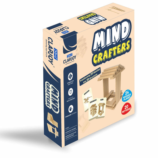 Doms Clapsjoy Mind Crafters Wooden Building Blocks for Kids | 24 Wooden Planks with 20 Patterns | 3D Construction STEM Learning Toy | Creative Building & Problem Solving Game | Kids Age 4+