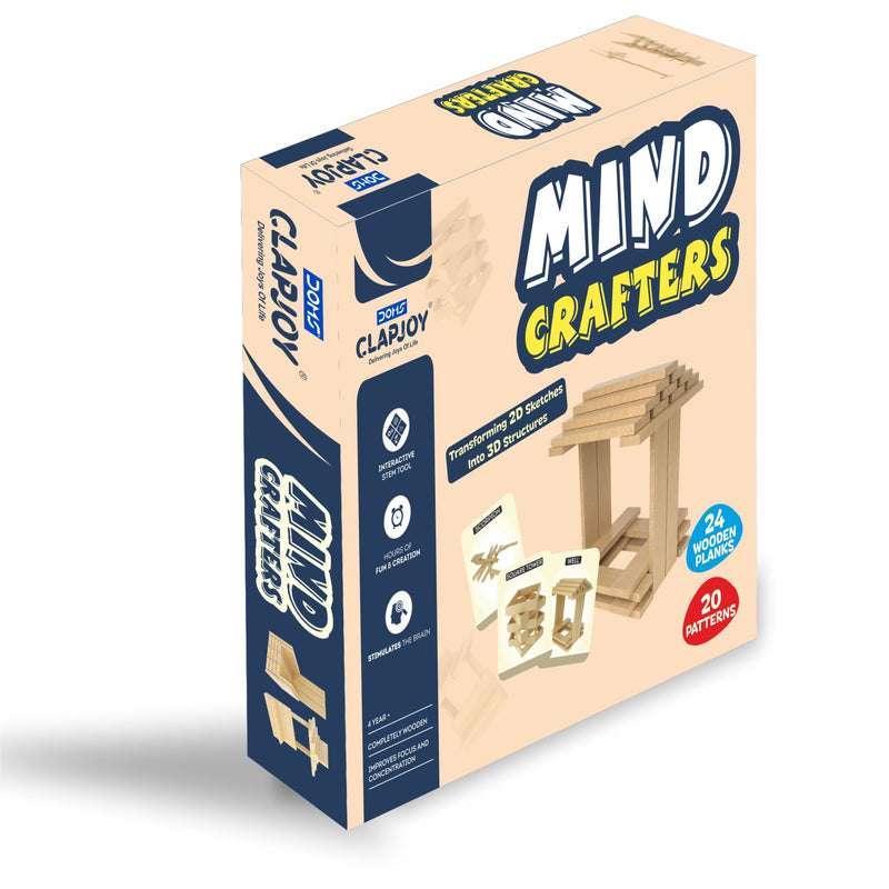 Doms Clapsjoy Mind Crafters Wooden Building Blocks for Kids | 24 Wooden Planks with 20 Patterns | 3D Construction STEM Learning Toy | Creative Building & Problem Solving Game | Kids Age 4+