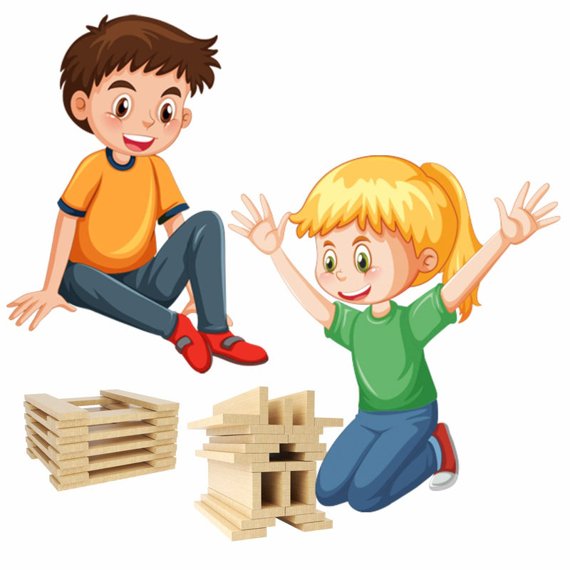 Doms Clapsjoy Mind Crafters Wooden Building Blocks for Kids | 24 Wooden Planks with 20 Patterns | 3D Construction STEM Learning Toy | Creative Building & Problem Solving Game | Kids Age 4+