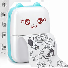 Small electronic device with cat illustrations on a white background