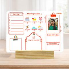 Smaran Morning Routine Desk Planner Board | Daily Schedule & To Do List Organizer | 7.75x5.59 Inch Wooden Stand Whiteboard for Home Office Productivity & Gift