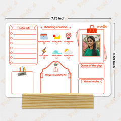Smaran Morning Routine Desk Planner Board | Daily Schedule & To Do List Organizer | 7.75x5.59 Inch Wooden Stand Whiteboard for Home Office Productivity & Gift