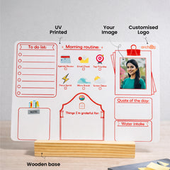 Smaran Morning Routine Desk Planner Board | Daily Schedule & To Do List Organizer | 7.75x5.59 Inch Wooden Stand Whiteboard for Home Office Productivity & Gift
