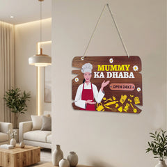 TodFod Mummy Ka Dhaba Fridge Magnet & Wall Hanging Sign | 14x11.5 Inch Chef & Kitchen MDF Wood Decor