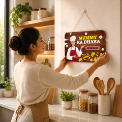 TodFod Mummy Ka Dhaba Fridge Magnet & Wall Hanging Sign | 14x11.5 Inch Chef & Kitchen MDF Wood Decor