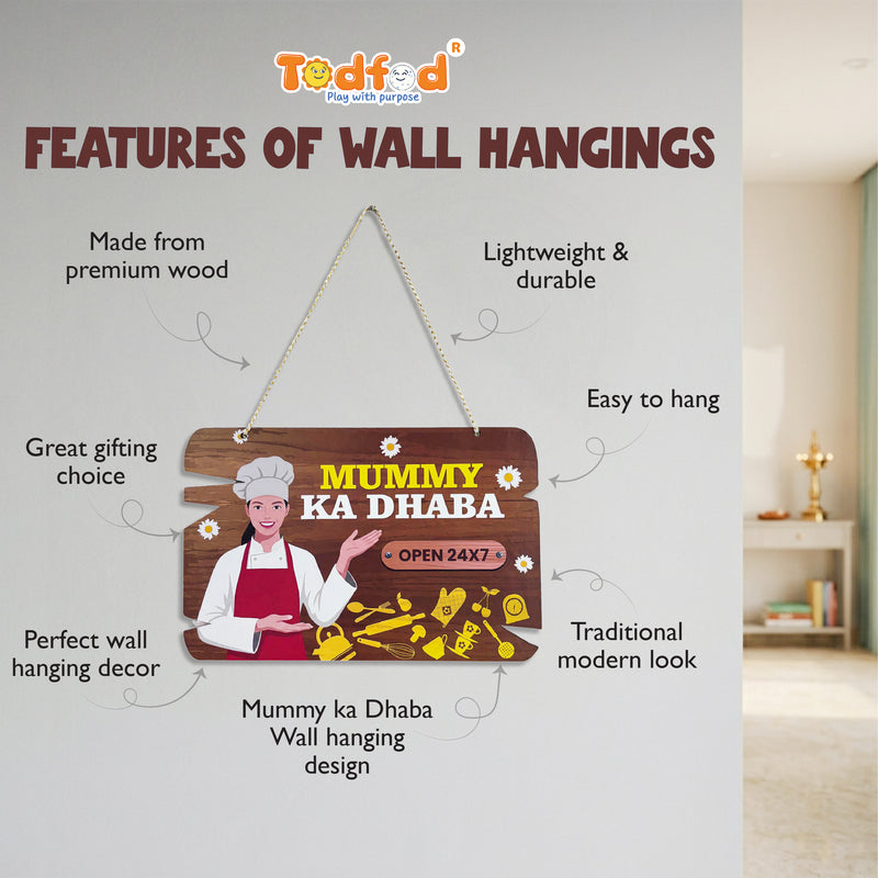 TodFod Mummy Ka Dhaba Fridge Magnet & Wall Hanging Sign | 14x11.5 Inch Chef & Kitchen MDF Wood Decor