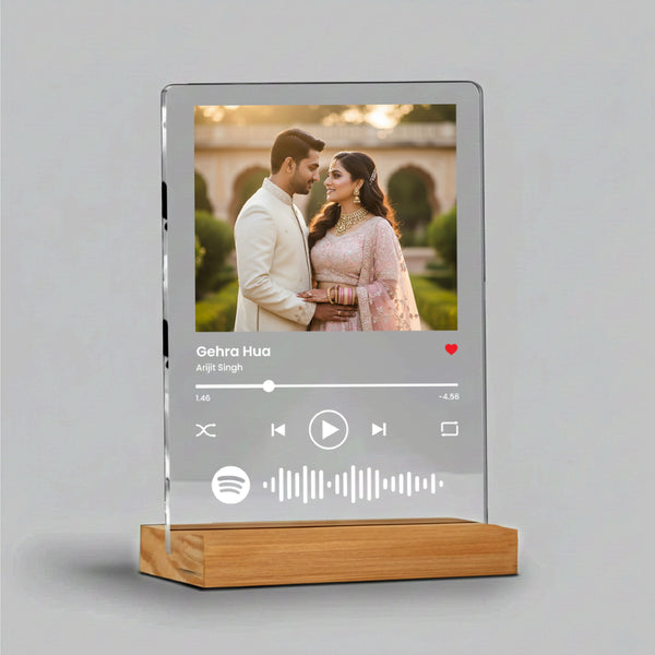 Smaran Personalized Spotify Music Frame | Custom Song Plaque with Photo | 6x8 Inch Acrylic Wooden Base Display for Couple Birthday Anniversary & Gift