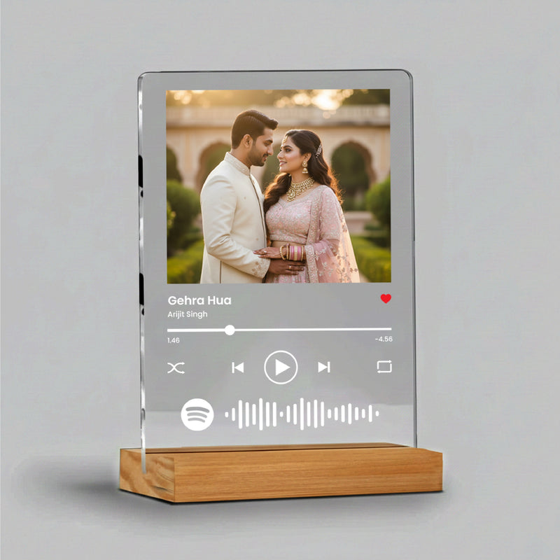 Smaran Personalized Spotify Music Frame | Custom Song Plaque with Photo | 6x8 Inch Acrylic Wooden Base Display for Couple Birthday Anniversary & Gift