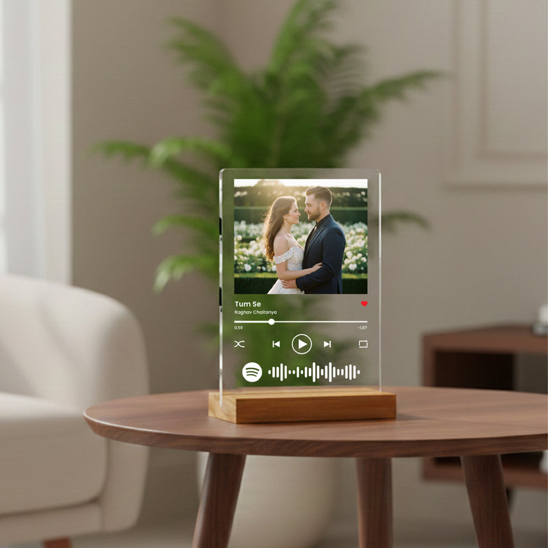 Smaran Personalized Spotify Music Frame | Custom Song Plaque with Photo | 6x8 Inch Acrylic Wooden Base Display for Couple Birthday Anniversary & Gift