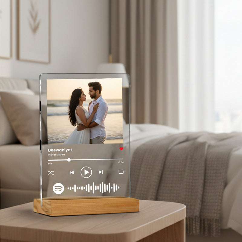 Smaran Personalized Spotify Music Frame | Custom Song Plaque with Photo | 6x8 Inch Acrylic Wooden Base Display for Couple Birthday Anniversary & Gift