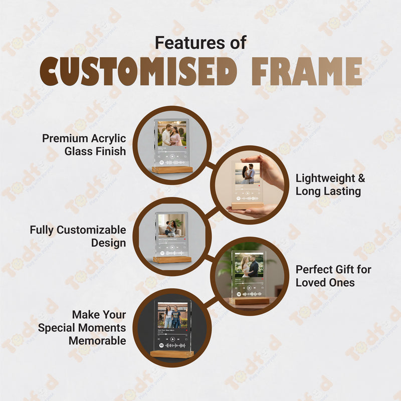 Smaran Personalized Spotify Music Frame | Custom Song Plaque with Photo | 6x8 Inch Acrylic Wooden Base Display for Couple Birthday Anniversary & Gift