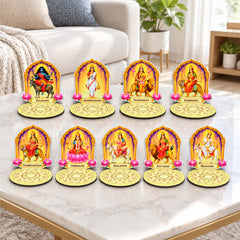 Todfod Navdurga Tea Light Holder Set of 9 – 9 Devi Wooden MDF Diya Candle Holders for Navratri & Durga Puja Decor