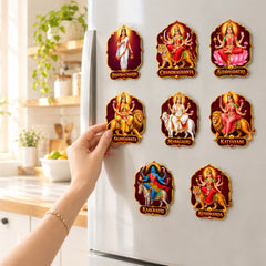 Todfod Navdurga Fridge Magnet Set of 9 – 9 Devi Navratri Wooden MDF Magnets for Fridge, Kitchen & Home Temple