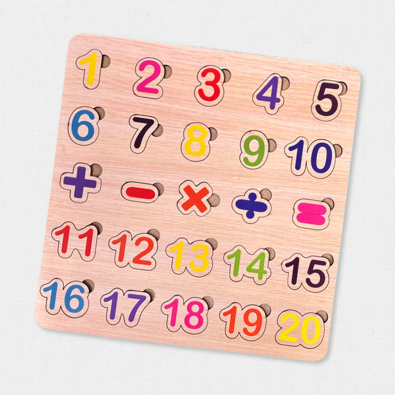 Todfod Numbers Wooden Math Puzzle Board for Kids | 1-20 Counting & Math Symbol Matching Educational Toy | Montessori Wooden Learning Puzzle for Toddlers 2+ Years | Early Brain Development & Fine Motor Skills Toy