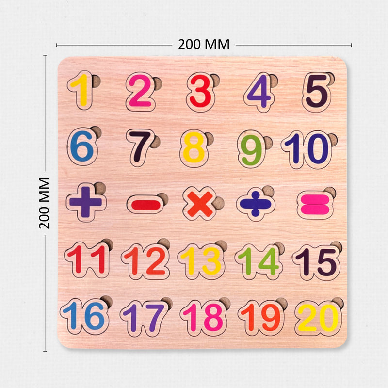 Todfod Numbers Wooden Math Puzzle Board for Kids | 1-20 Counting & Math Symbol Matching Educational Toy | Montessori Wooden Learning Puzzle for Toddlers 2+ Years | Early Brain Development & Fine Motor Skills Toy