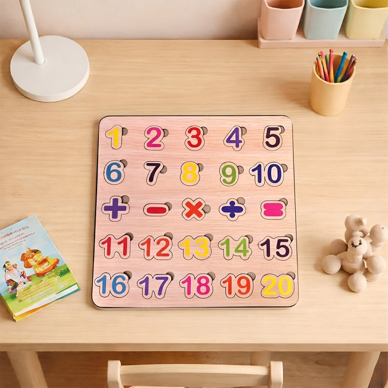 Todfod Numbers Wooden Math Puzzle Board for Kids | 1-20 Counting & Math Symbol Matching Educational Toy | Montessori Wooden Learning Puzzle for Toddlers 2+ Years | Early Brain Development & Fine Motor Skills Toy