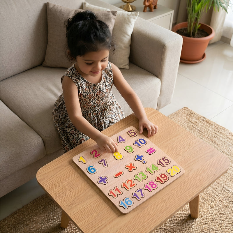 Todfod Numbers Wooden Math Puzzle Board for Kids | 1-20 Counting & Math Symbol Matching Educational Toy | Montessori Wooden Learning Puzzle for Toddlers 2+ Years | Early Brain Development & Fine Motor Skills Toy