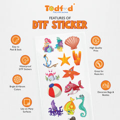 TodFod Ocean DTF Heat Transfer Sticker Sheet | Cute Sea Life & Underwater Cartoon Iron-On Transfers for T-Shirts, Clothes, Bags & Fabric DIY Crafts | 11 x 4 Inch