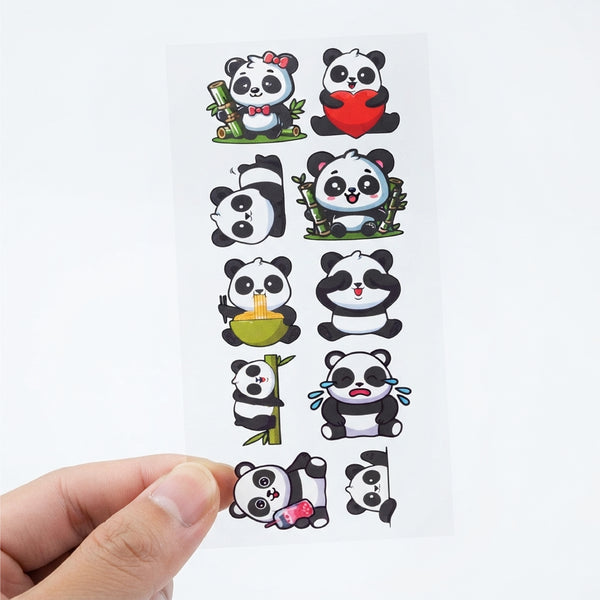 TodFod Panda DTF Heat Transfer Sticker Sheet | Cute Panda Cartoon Iron-On Transfers for T-Shirts, Hoodies, Bags & Fabric DIY Crafts | 11 x 4 Inch