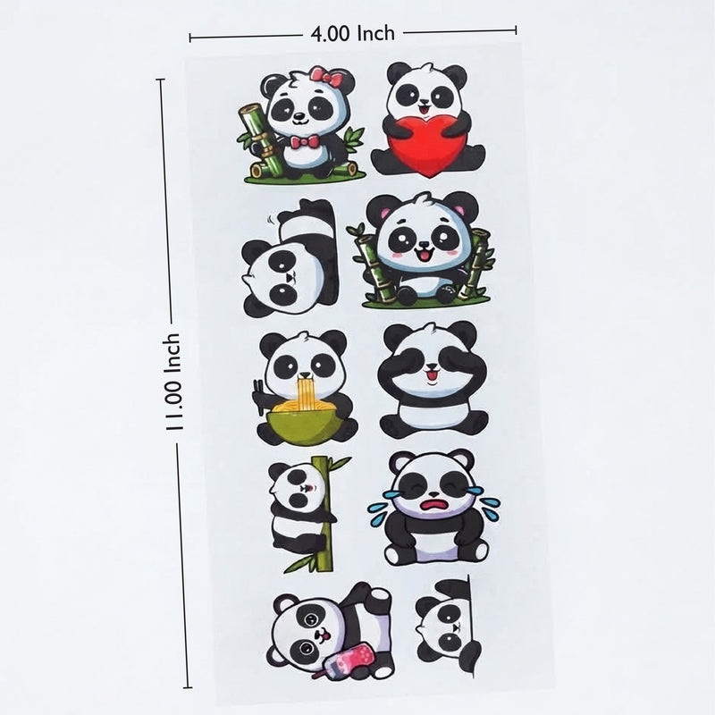 TodFod Panda DTF Heat Transfer Sticker Sheet | Cute Panda Cartoon Iron-On Transfers for T-Shirts, Hoodies, Bags & Fabric DIY Crafts | 11 x 4 Inch
