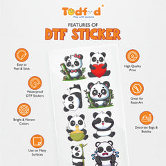 TodFod Panda DTF Heat Transfer Sticker Sheet | Cute Panda Cartoon Iron-On Transfers for T-Shirts, Hoodies, Bags & Fabric DIY Crafts | 11 x 4 Inch
