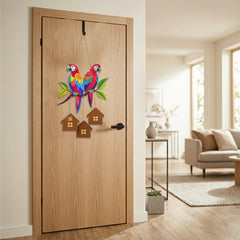 Smaran Parrot Wooden Wall Hanging – Colorful Bird & House Rustic Plaque for Living Room & Gifting