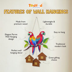 Smaran Parrot Wooden Wall Hanging – Colorful Bird & House Rustic Plaque for Living Room & Gifting