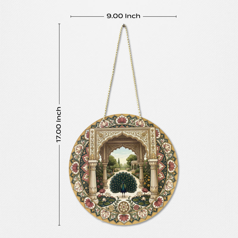 Smaran Round Peacock Wooden Wall Hanging – Indian Courtyard & Botanical Vintage Art Plaque for Living Room & Gifting