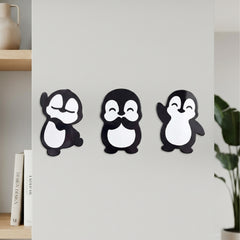 TodFod Penguin Wall Hanging Decor | 8x8 Inch Cute Cartoon Penguin Trio MDF Wood Wall Art