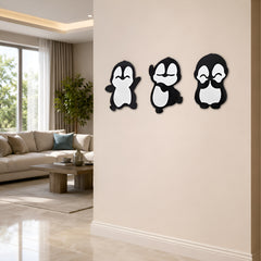 TodFod Penguin Wall Hanging Decor | 8x8 Inch Cute Cartoon Penguin Trio MDF Wood Wall Art