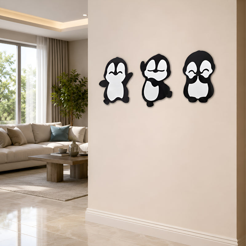 TodFod Penguin Wall Hanging Decor | 8x8 Inch Cute Cartoon Penguin Trio MDF Wood Wall Art