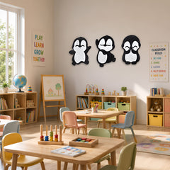 TodFod Penguin Wall Hanging Decor | 8x8 Inch Cute Cartoon Penguin Trio MDF Wood Wall Art
