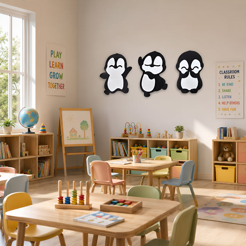 TodFod Penguin Wall Hanging Decor | 8x8 Inch Cute Cartoon Penguin Trio MDF Wood Wall Art