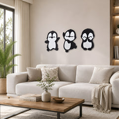 TodFod Penguin Wall Hanging Decor | 8x8 Inch Cute Cartoon Penguin Trio MDF Wood Wall Art