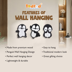 TodFod Penguin Wall Hanging Decor | 8x8 Inch Cute Cartoon Penguin Trio MDF Wood Wall Art