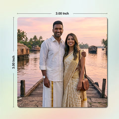 Smaran Personalized Couple Travel Fridge Magnet | Custom Photo Caricature Refrigerator Decor | Romantic Beach Mountain Tea Garden Scene | Anniversary Valentine Gift for Him Her