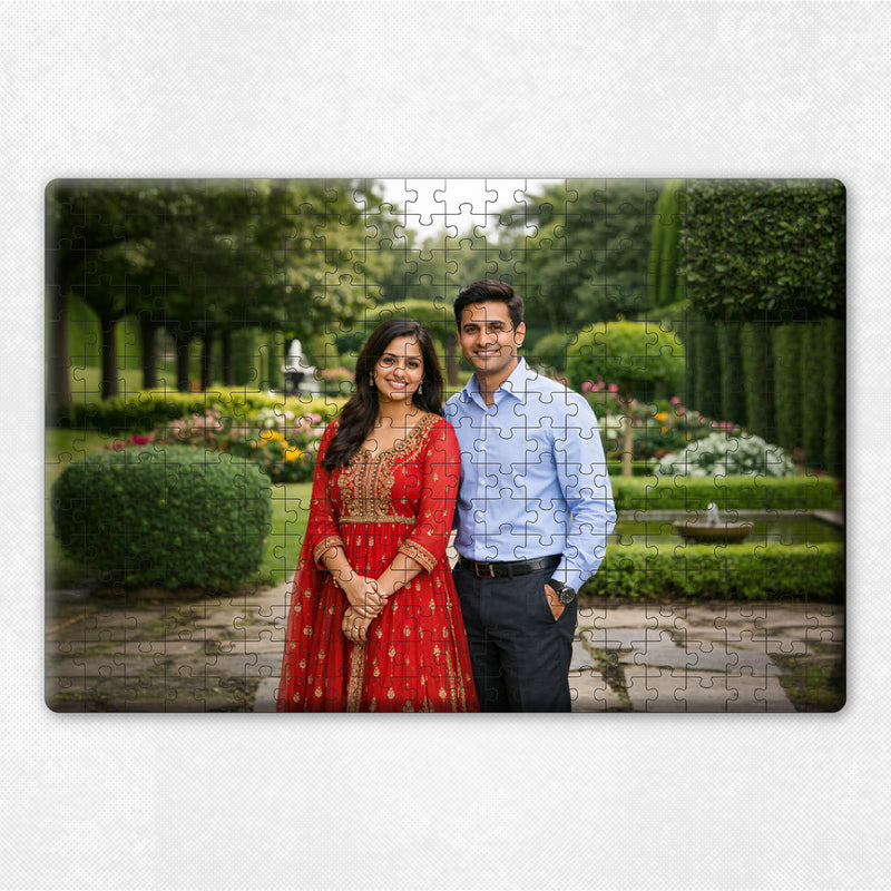 Smaran Personalized Couple Jigsaw Puzzle | Custom Photo Garden Fountain Scene | 18x12 Inch Wooden Puzzle | Romantic Anniversary Valentine Gift & Family Fun Activity