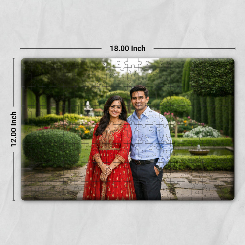 Smaran Personalized Couple Jigsaw Puzzle | Custom Photo Garden Fountain Scene | 18x12 Inch Wooden Puzzle | Romantic Anniversary Valentine Gift & Family Fun Activity