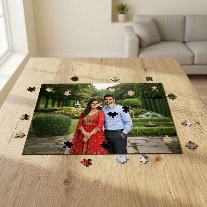 Smaran Personalized Couple Jigsaw Puzzle | Custom Photo Garden Fountain Scene | 18x12 Inch Wooden Puzzle | Romantic Anniversary Valentine Gift & Family Fun Activity