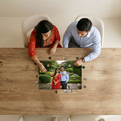 Smaran Personalized Couple Jigsaw Puzzle | Custom Photo Garden Fountain Scene | 18x12 Inch Wooden Puzzle | Romantic Anniversary Valentine Gift & Family Fun Activity